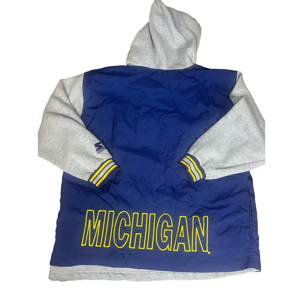 Vintage 90s Starter Michigan Wolverines Pullover Hoodie Windbreaker M Korea